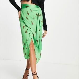 Never Fully Dressed - Satin Pineapple Print Wrap Skirt